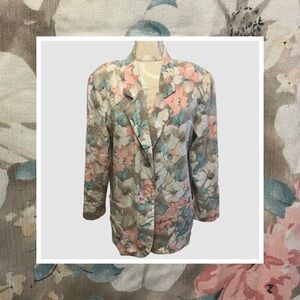 Vintage Pink and Blue Pastel Floral Blazer by Claude